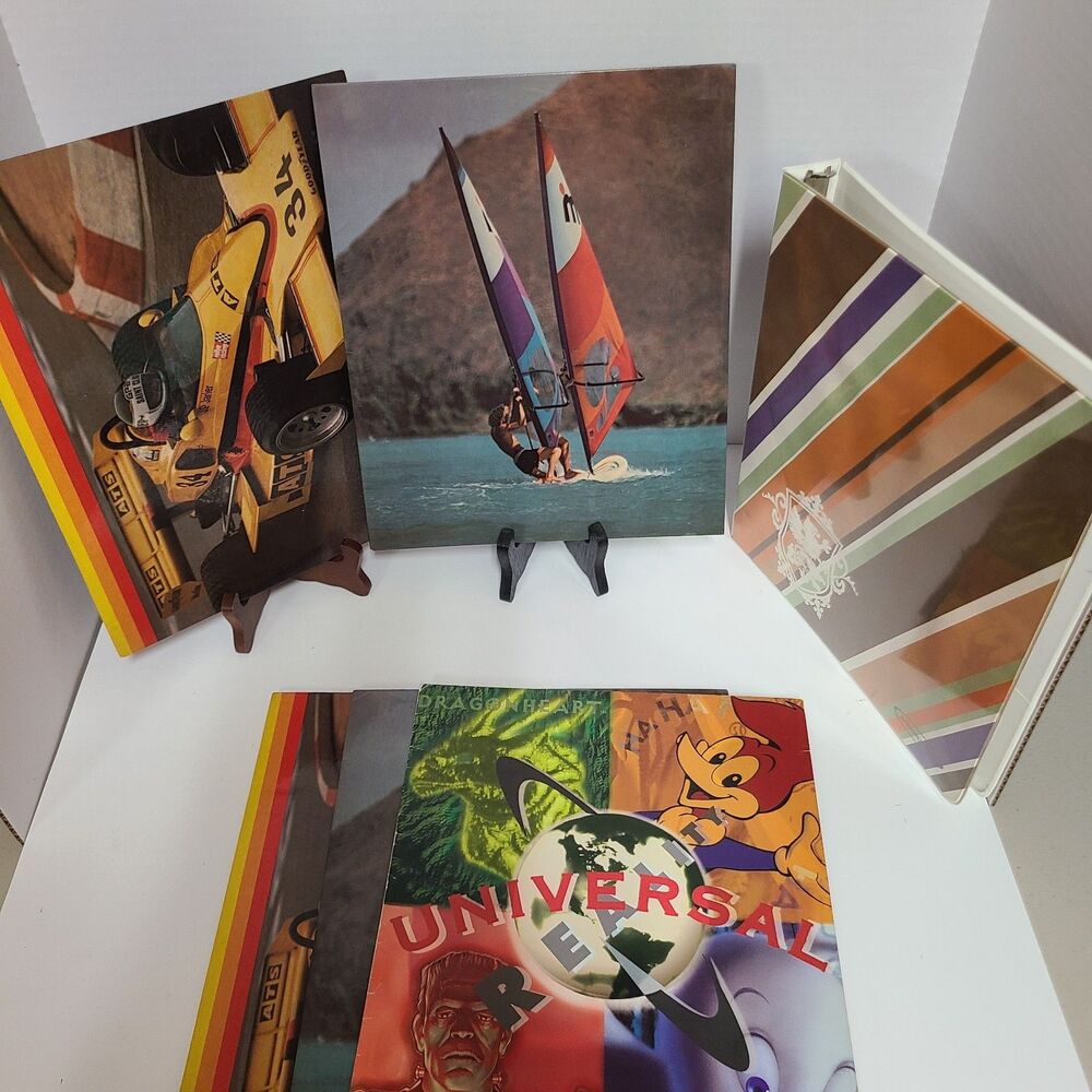 Vintage 80’s Wilson Jones Binder 1984 Pocket Folders (5) Surfer Racer, U. Studio